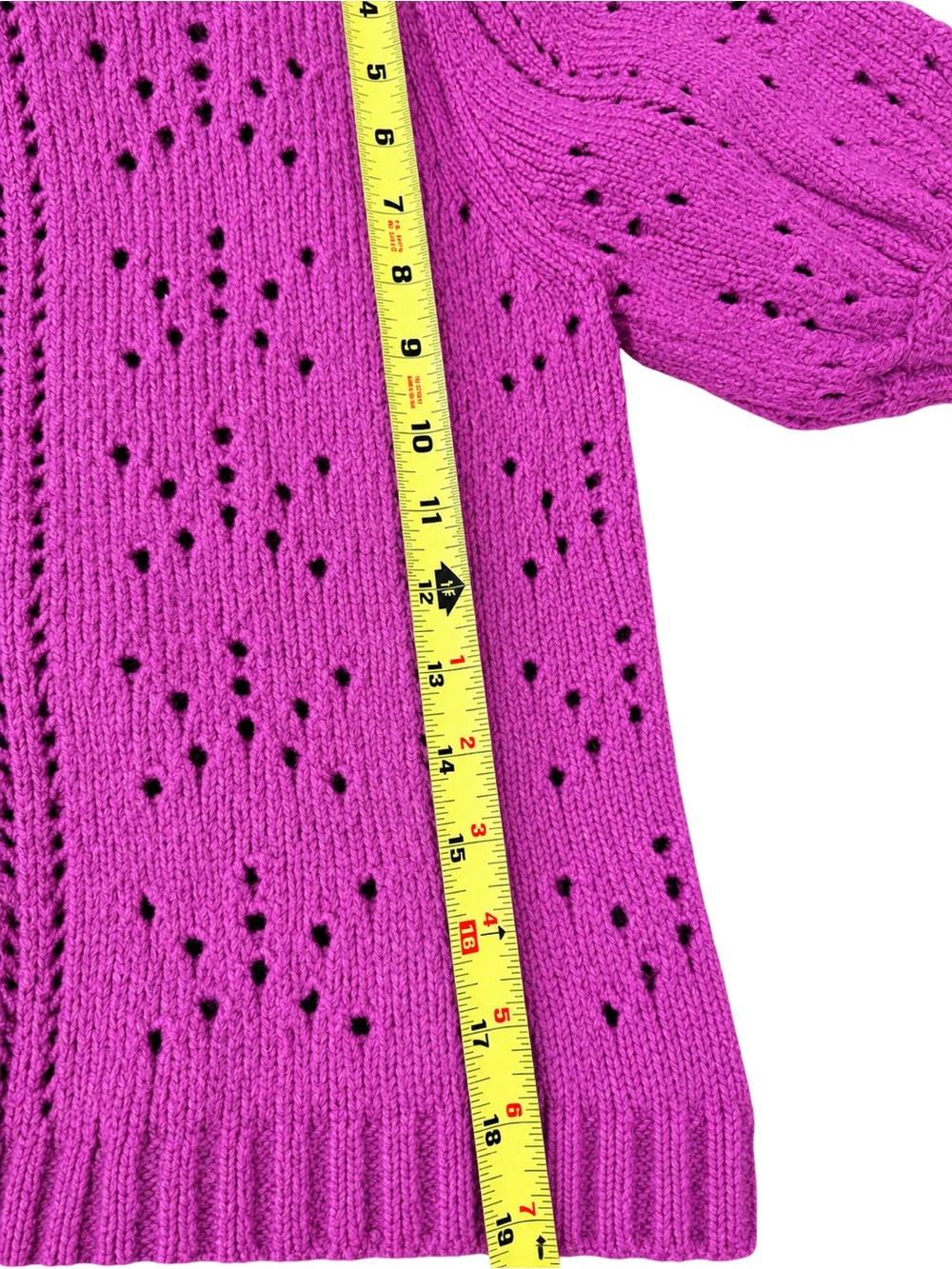 For Love & Lemons Pink Pointelle Puff Sleeve Knit Sweater Estimated Size Small - Picture 4 of 7